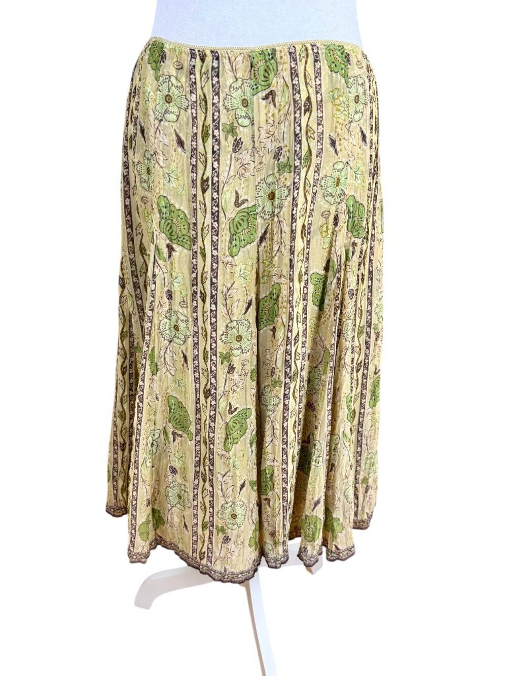 Talbots Skirt Silk Blend Midi Brown Green Floral Pattern Petite (10P)
